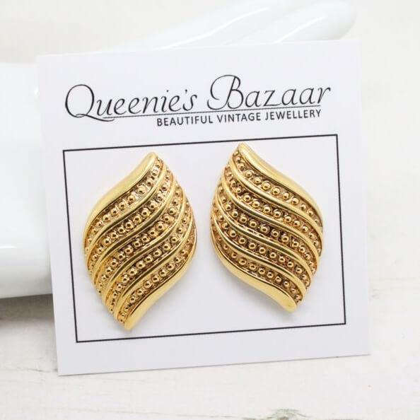 Vintage Jewellery Signed Napier Dot Textured Gold Plated Earrings (Pierced)