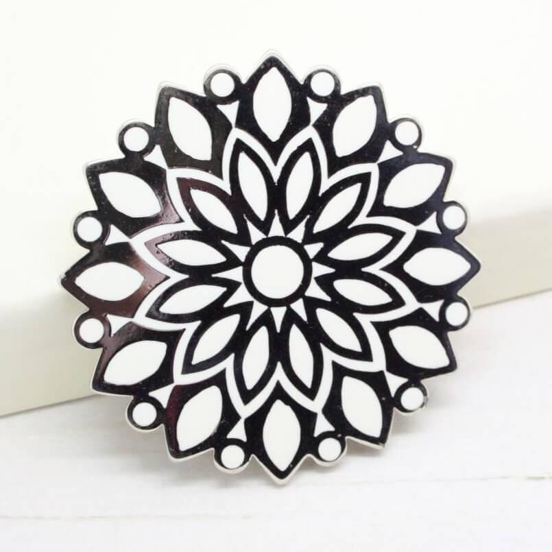 Ornate Trifari Silver and White Enamel Brooch Earrings Demi Parure