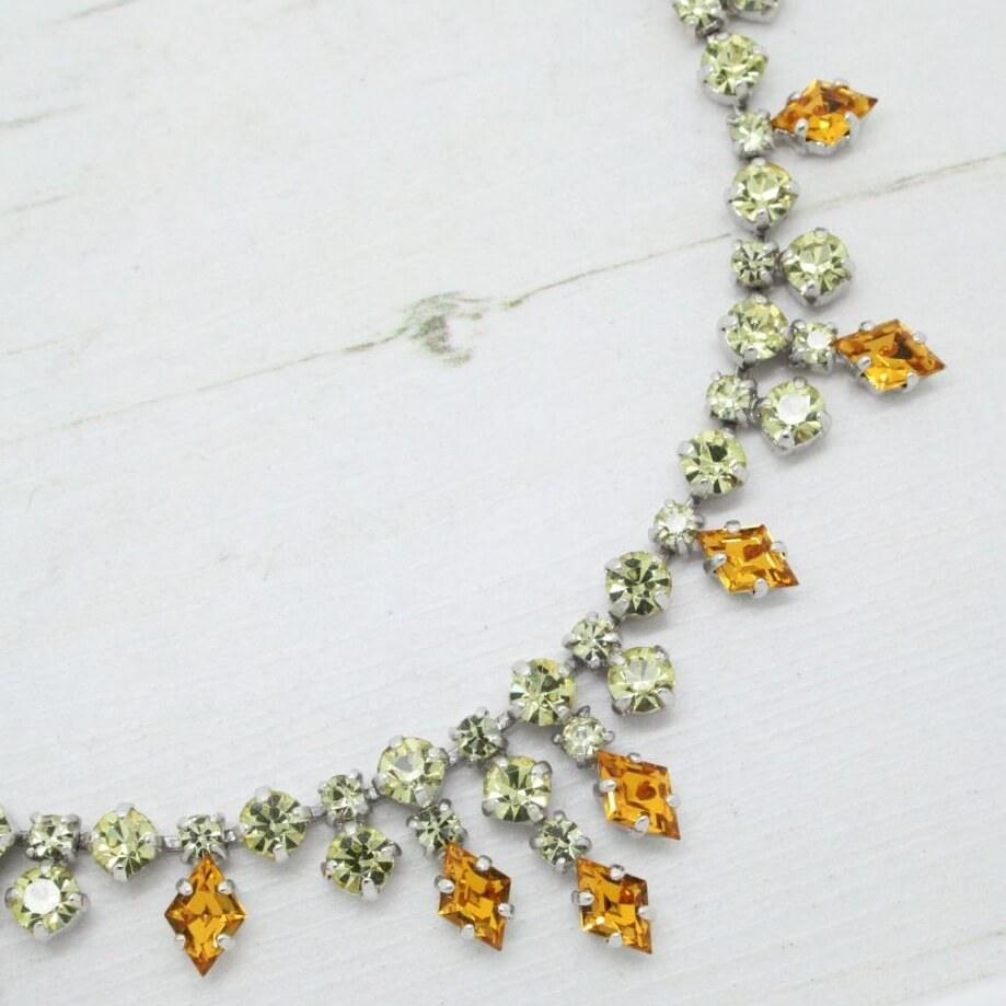 1960s Lemon Yellow & Orange Rhinestone Crystal Necklace