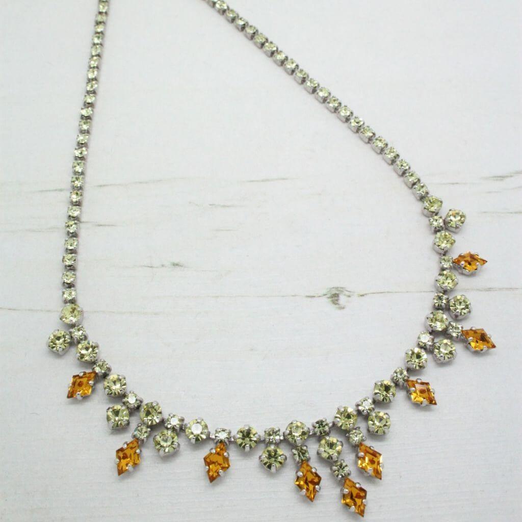 1960s Lemon Yellow & Orange Rhinestone Crystal Necklace