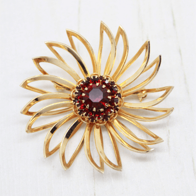 1960s Sarah Coventry Deep Burgundy Flower Brooch