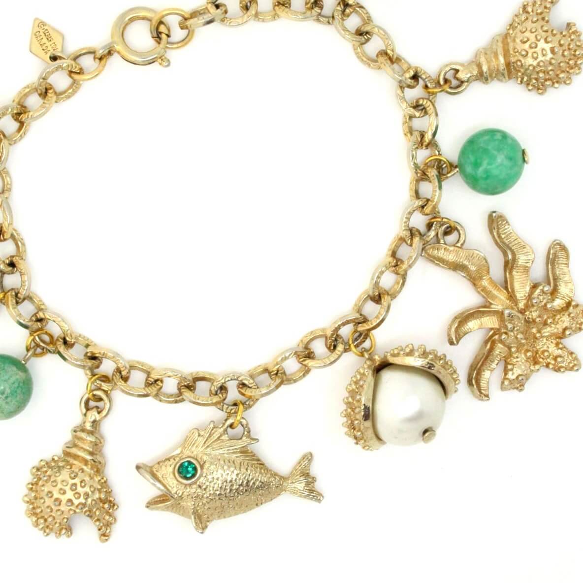 1960s Vintage Sarah Coventry Under The Sea 'Sea Charms' Gold Cham Bracelet