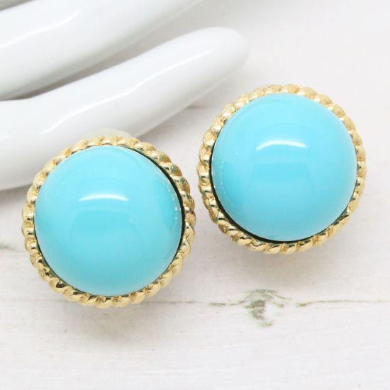 1970s Signed Ciner Gold Textured Timeless Style Faux Turquoise Earrings