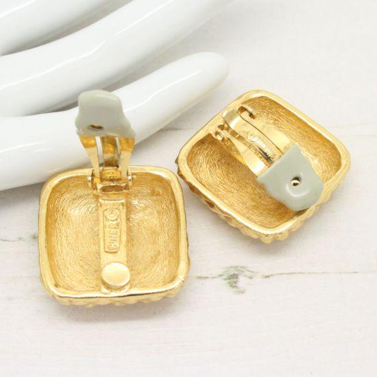 1980s Signed Ciner Gold Textured Square Earrings