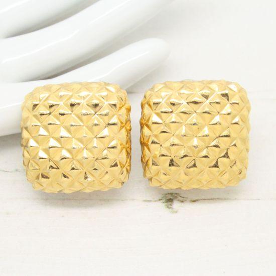 1980s Signed Ciner Gold Textured Square Earrings