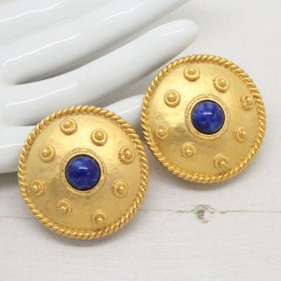 Vintage Signed Sphinx Faux Lapis Lazuli Earrings