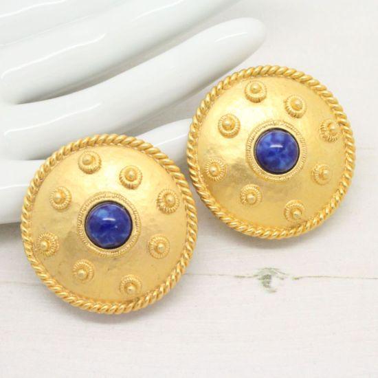 Vintage Signed Sphinx Faux Lapis Lazuli Earrings