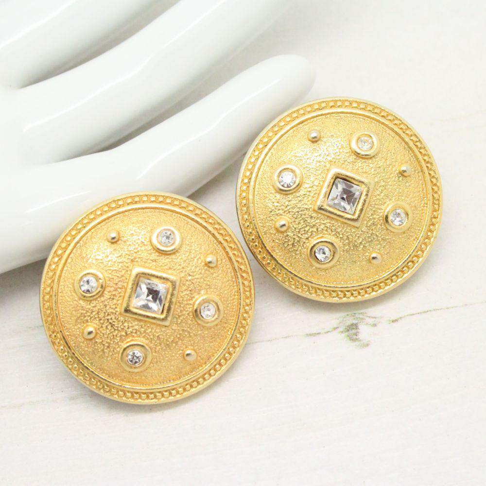 Vintage Byzantium Style Round Monet Clip On Earrings