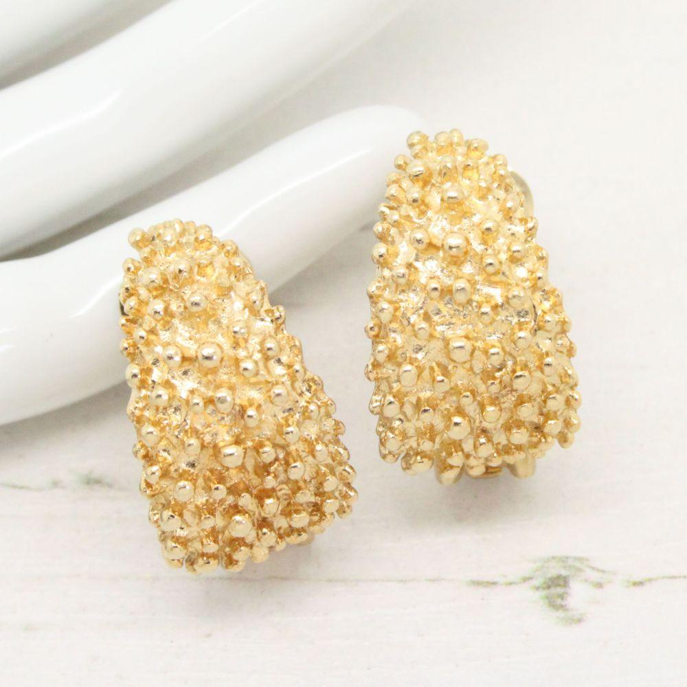 1970s Sarah Coventry Demi-Hoop Textured Gold Clip On Earrings