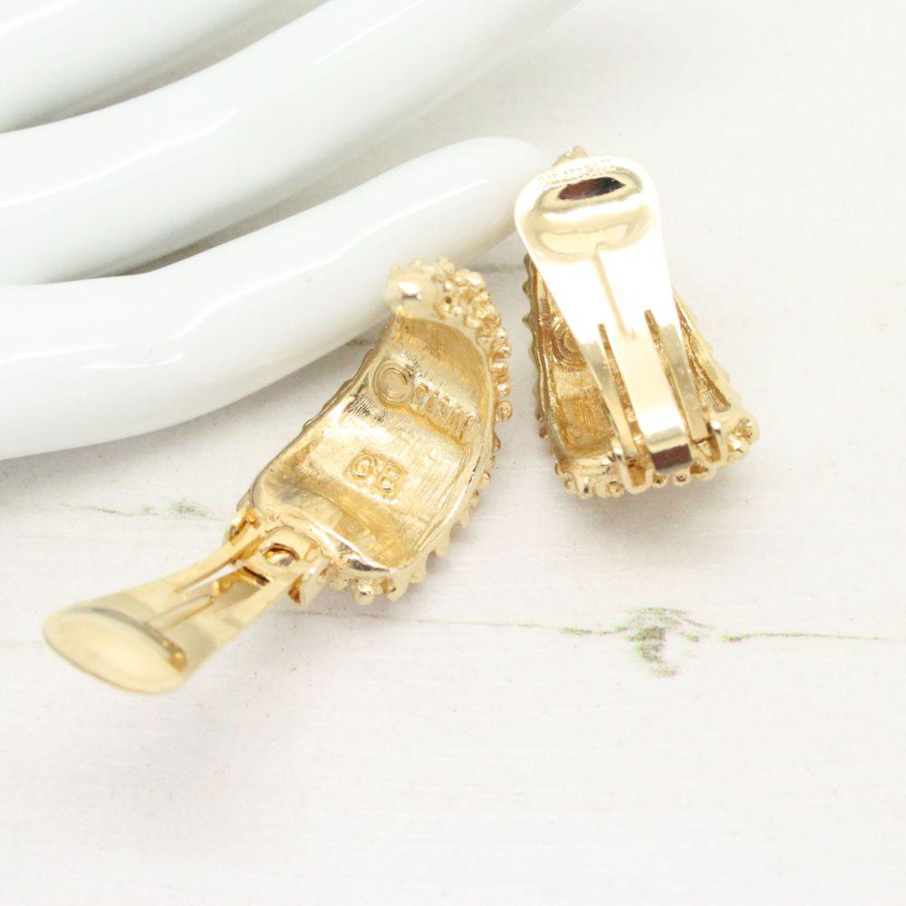 1970s Sarah Coventry Demi-Hoop Textured Gold Clip On Earrings