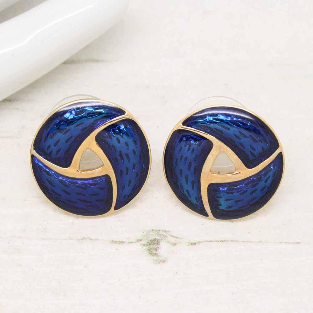 Vintage Blue Enamel Gold Plated Round Earrings
