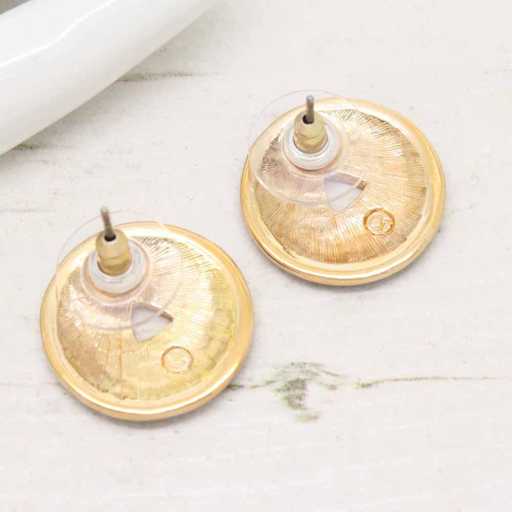 Vintage Blue Enamel Gold Plated Round Earrings