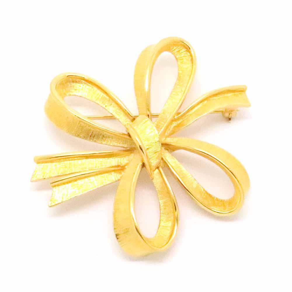 Vintage 1980s Monet Gold Plated Stylised Bow Brooch