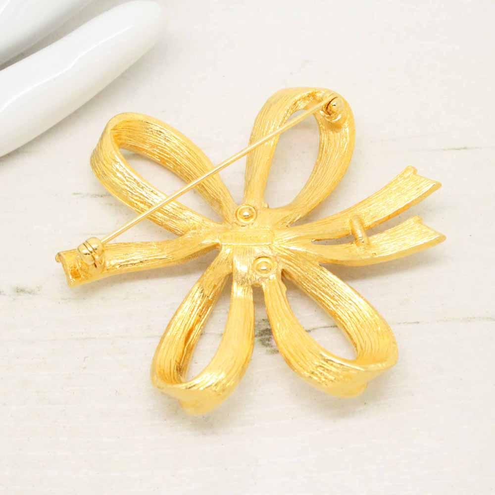 Vintage 1980s Monet Gold Plated Stylised Bow Brooch