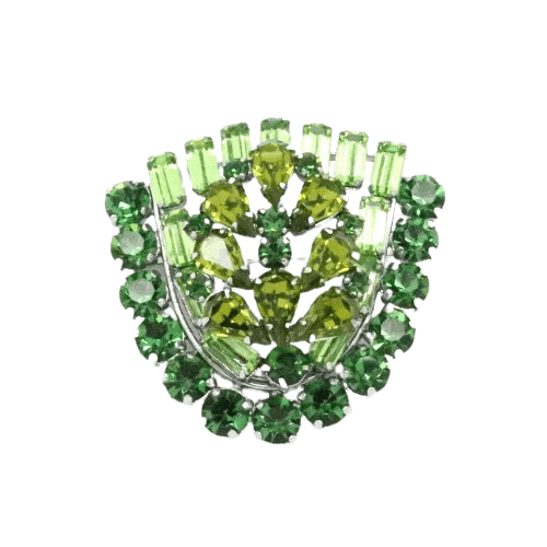 1960s Vintage Green Diamante Rhinestone Shield Brooch