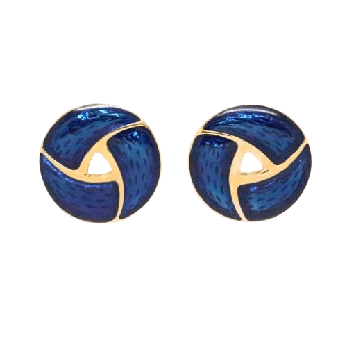 Vintage Blue Enamel Gold Plated Round Earrings