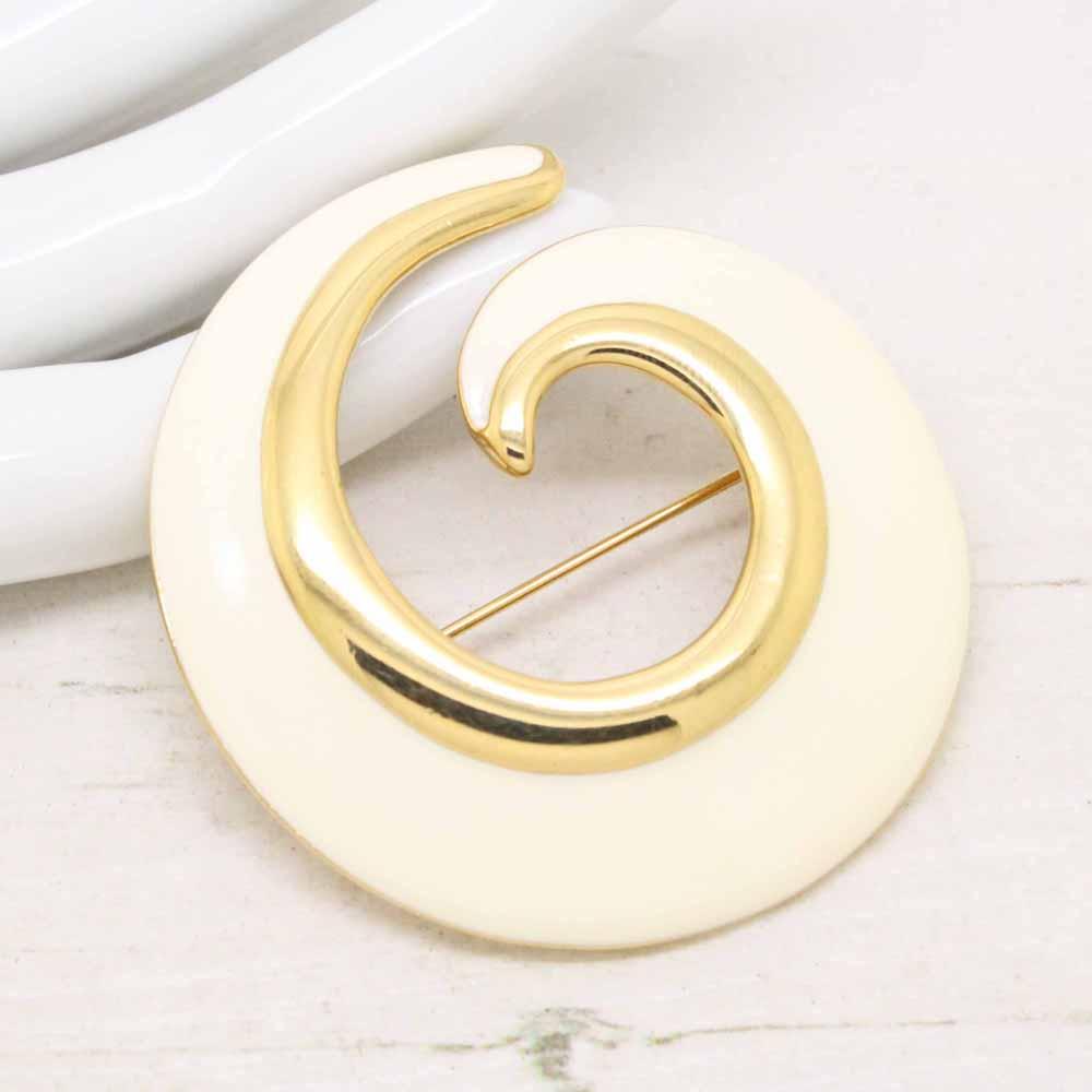 Vintage Signed Monet Cream Enamel Swirl Brooch Pin