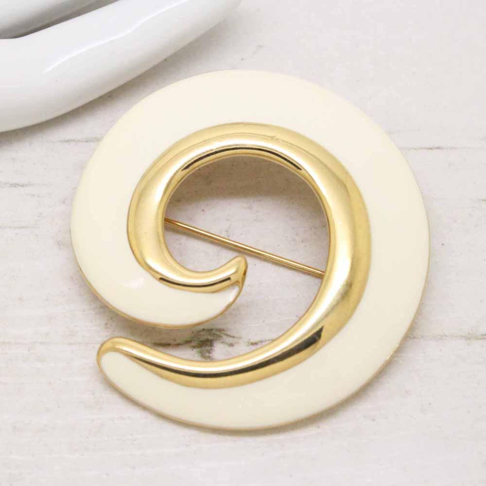 Vintage Signed Monet Cream Enamel Swirl Brooch Pin