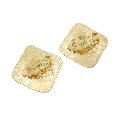 1980s Gold Plated Enamel Large Diamond Clip On Earrings - Brown