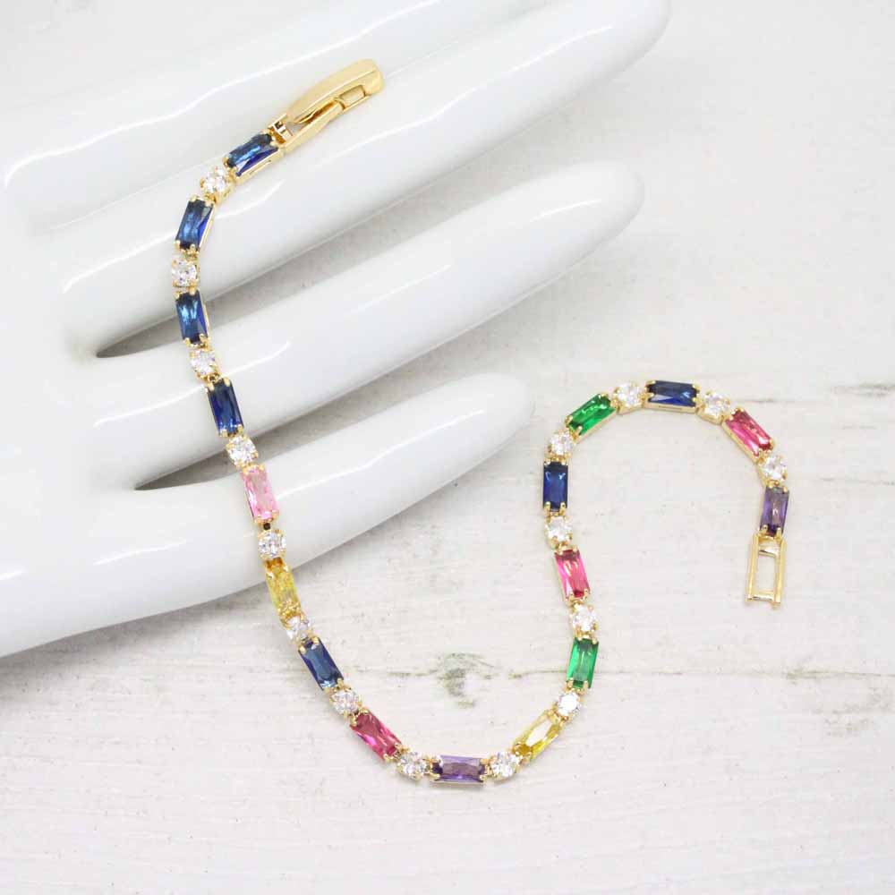 Delicate Jewel Tone Zirconia Crystal Gold Plated Tennis Bracelet