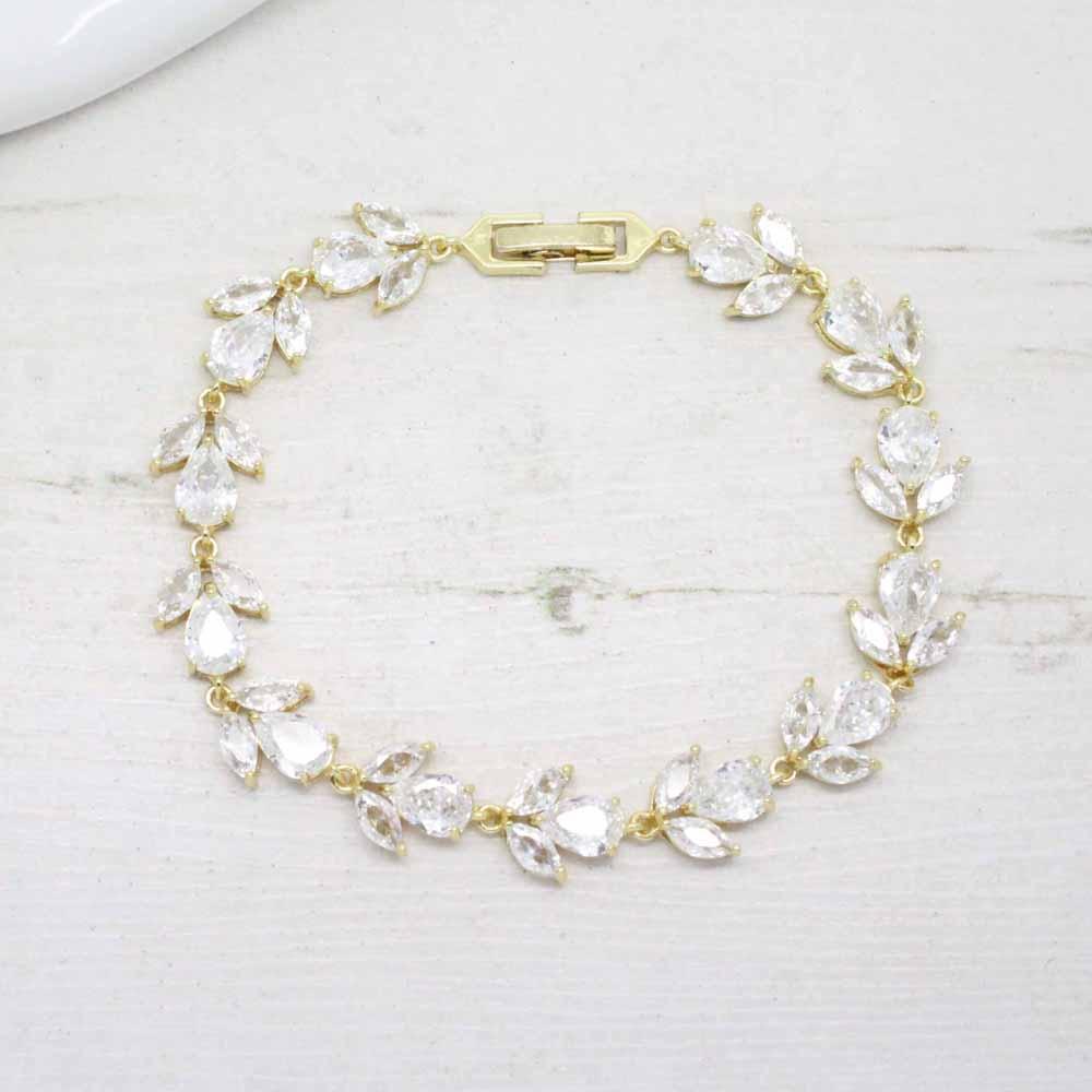 Chelsea Leaf and Teardrop Crystal Wedding Bracelet