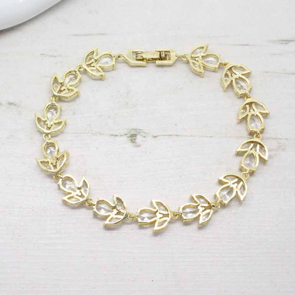 Tiny Leaf and Teardrop Zirconia Crystal Bracelet (Gold)