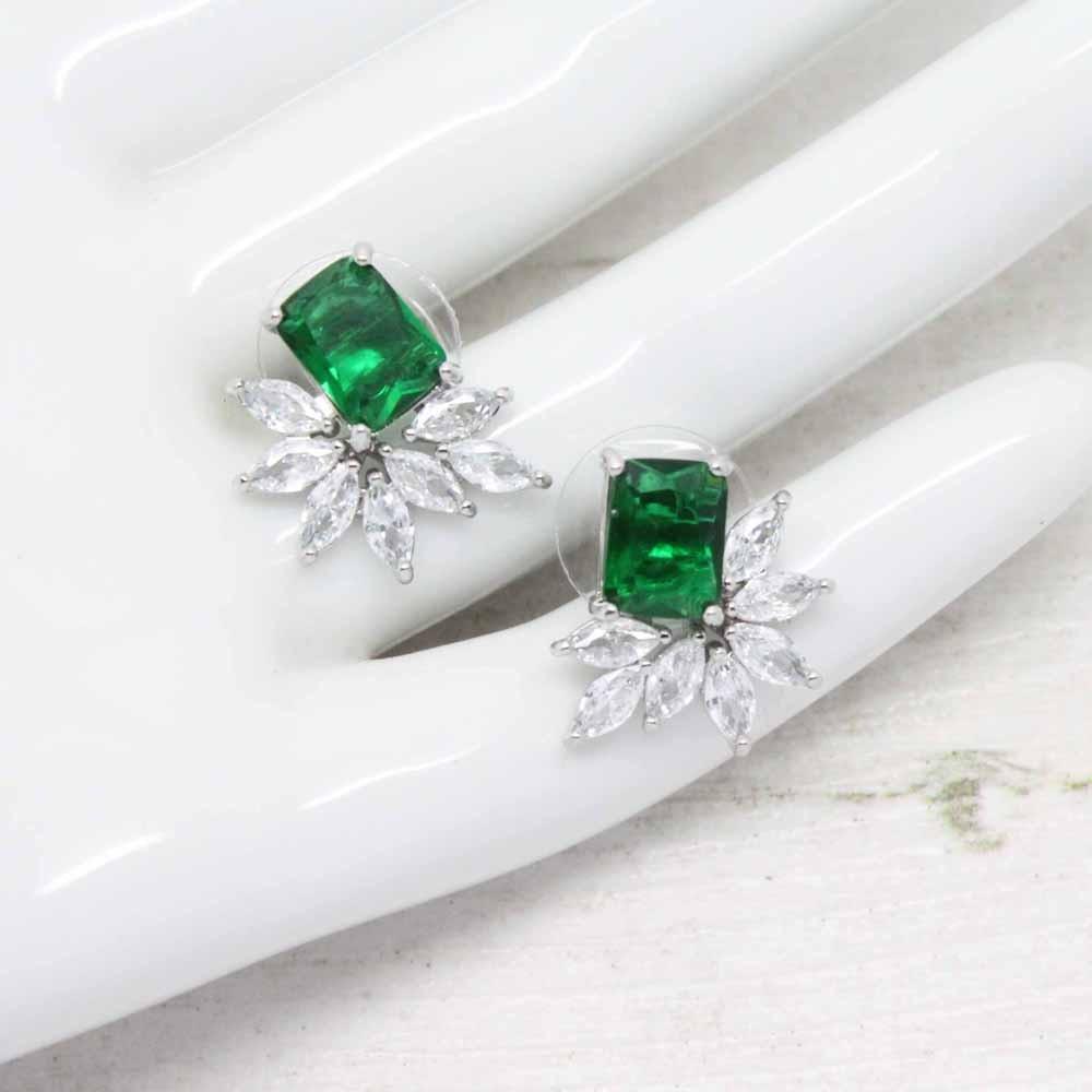 Heirloom Darling Zirconia Crystal Stud Earrings (Emerald)