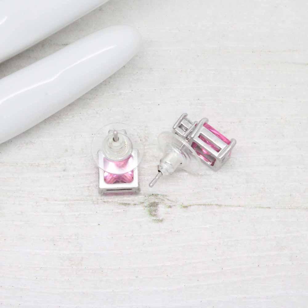 Aria Geometric Square Crystal Stud Earrings (Pink)