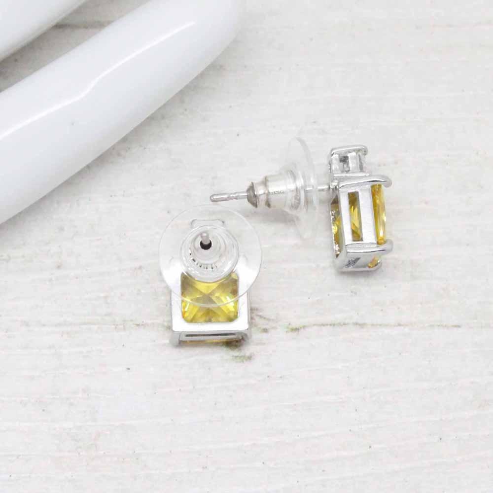 Aria Geometric Square Crystal Stud Earrings (Yellow)
