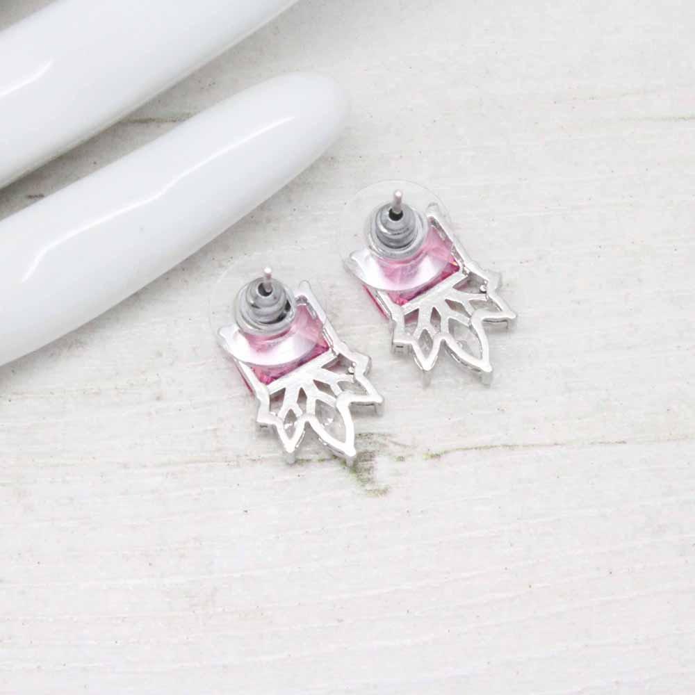 Deco Square Fan Geometric Crystal Stud Earrings (Pink)