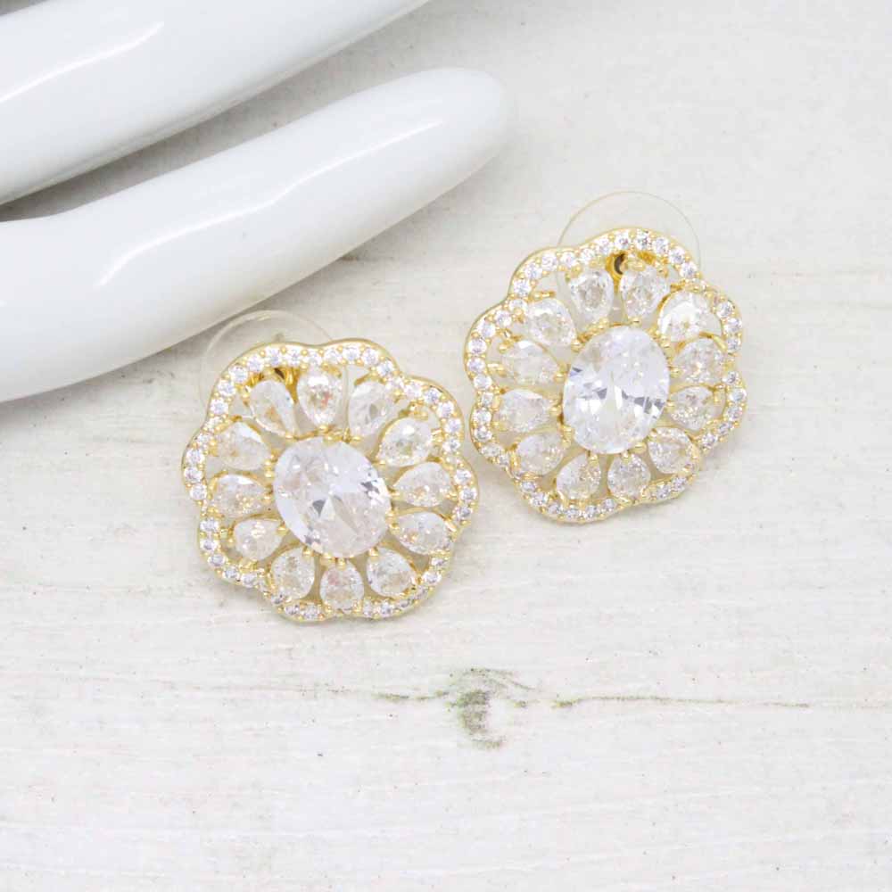 Regency Halo Zirconia Crystal Stud Earrings (Gold)