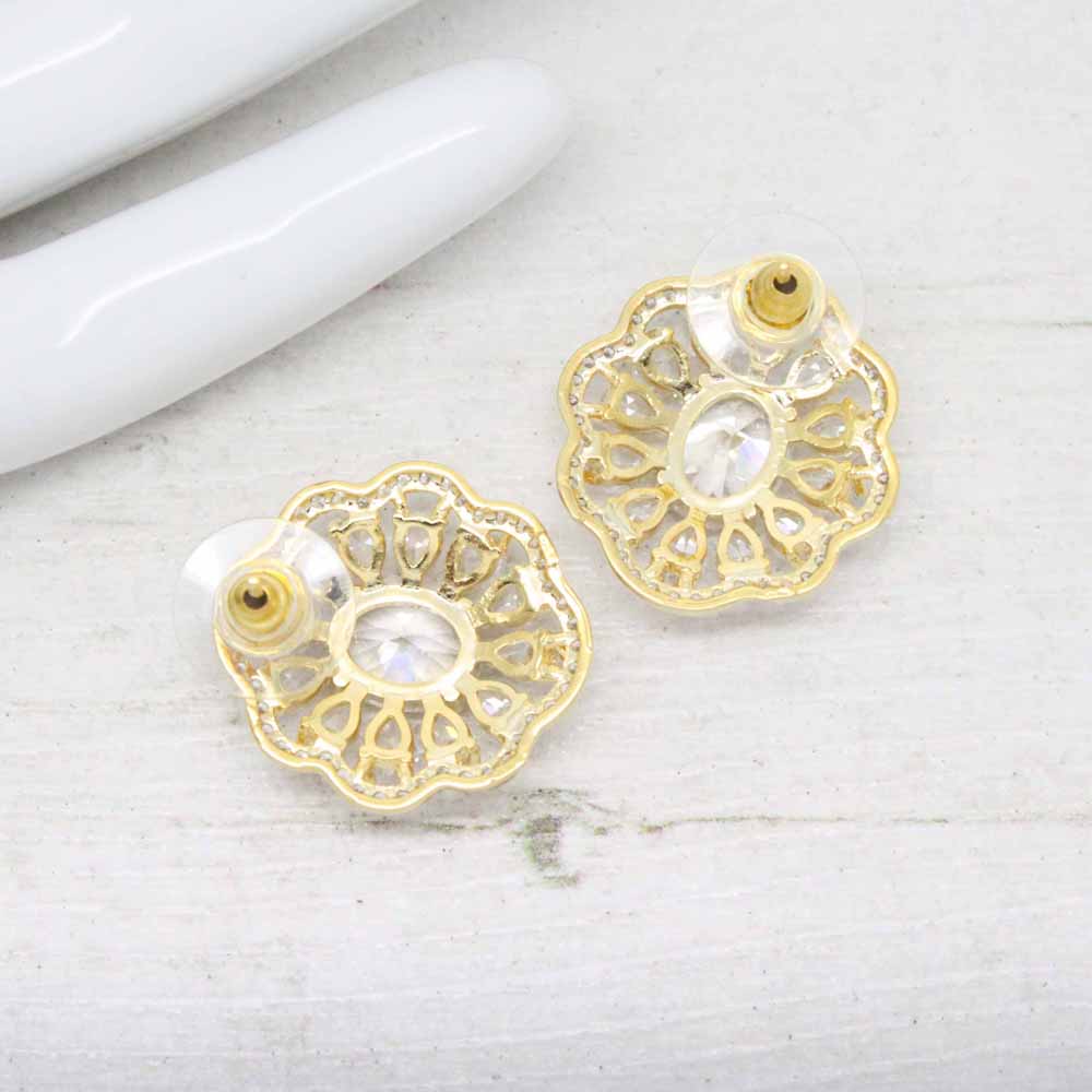 Regency Halo Zirconia Crystal Stud Earrings (Gold)