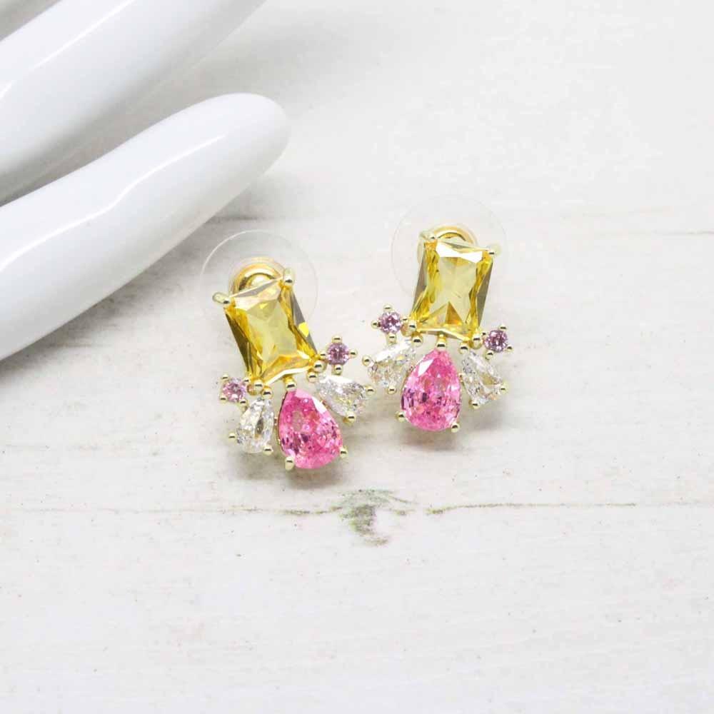 Geometric Mixed Cuts Pastel Crystal Stud Earrings