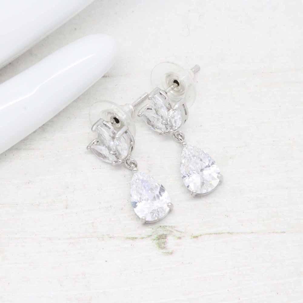 Deco Marquise Cubic Zirconia Drop Earrings (Silver)
