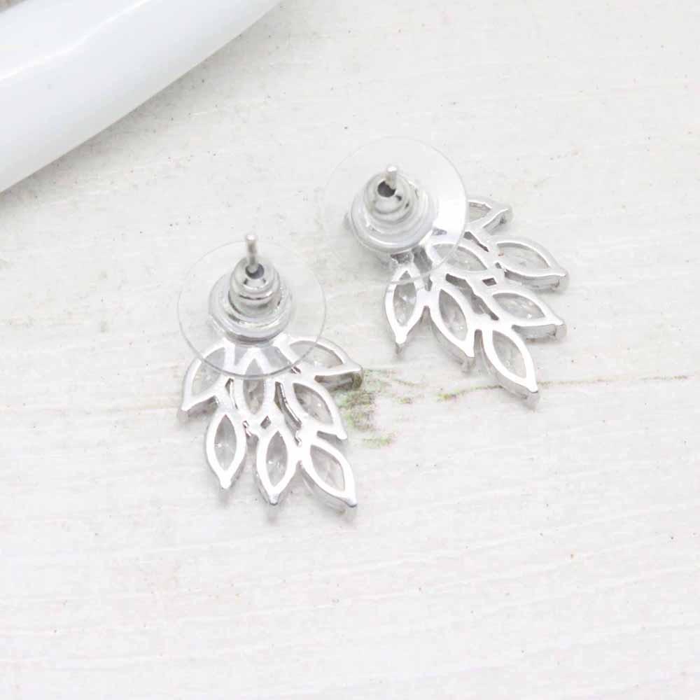 Navette Vine Leaves Clustered Crystals Earrings (Silver)