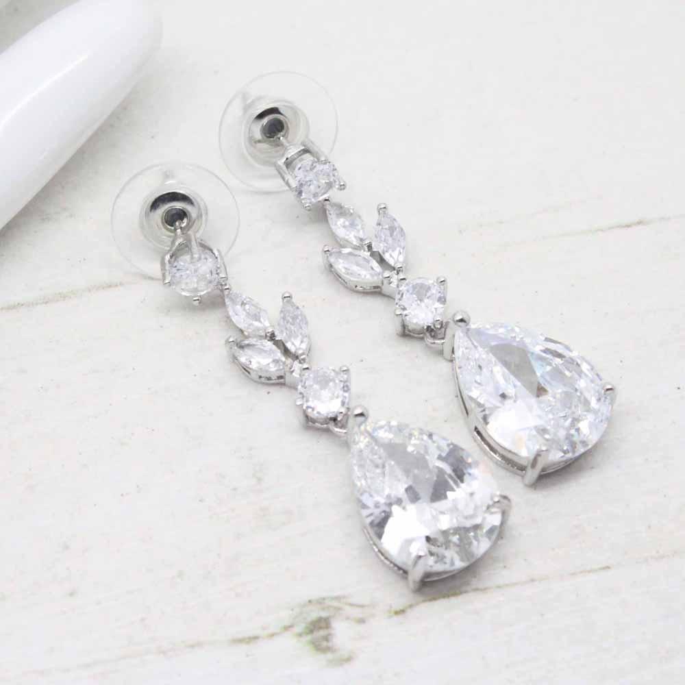Anna Cubic Zirconia Crystal Drop Earrings (Silver)