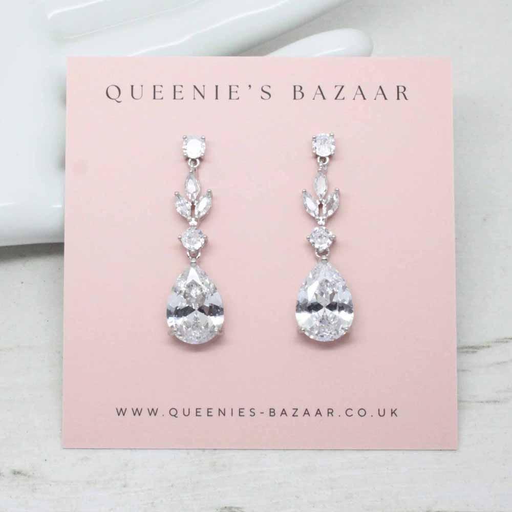 Anna Cubic Zirconia Crystal Drop Earrings (Silver)