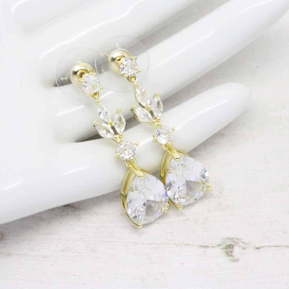 Anna Cubic Zirconia Crystal Drop Earrings (Gold)