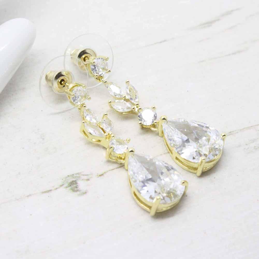Anna Cubic Zirconia Crystal Drop Earrings (Gold)