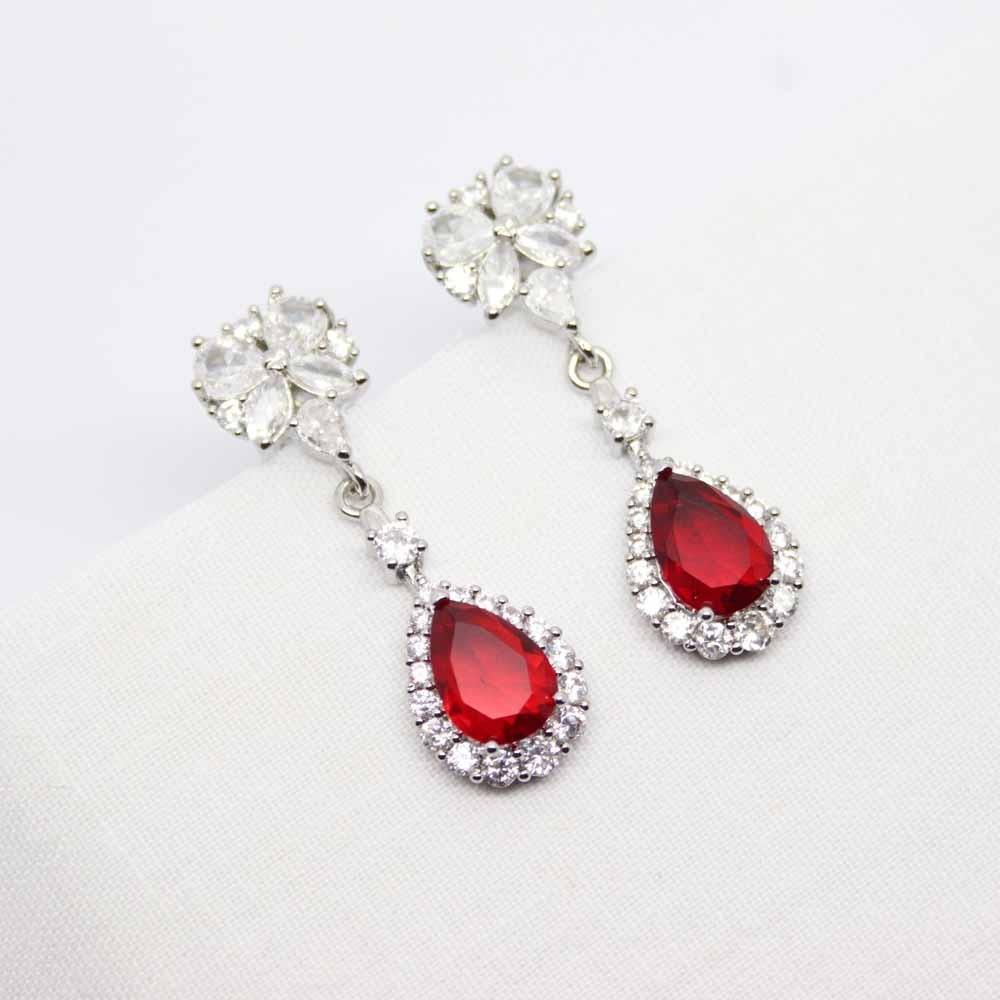 Sophie Ruby Pear Drop Zirconia Crystal Earrings