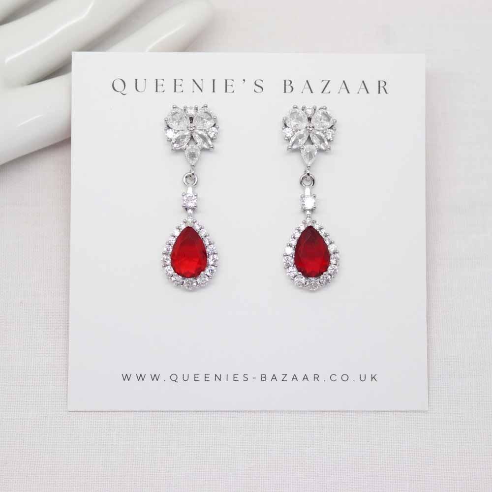 Sophie Ruby Pear Drop Zirconia Crystal Earrings