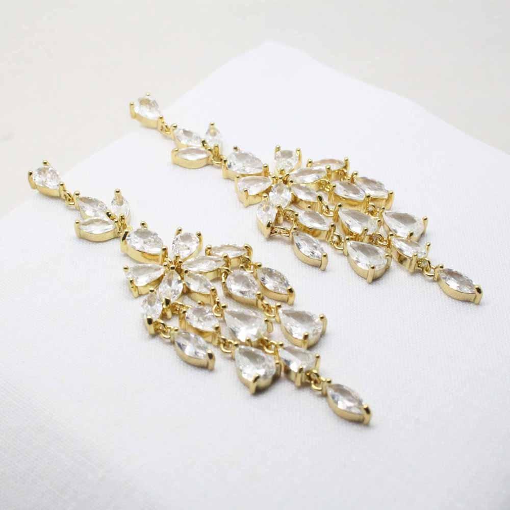 Crystal Cascades Statement Zirconia Drop Earrings (Gold)