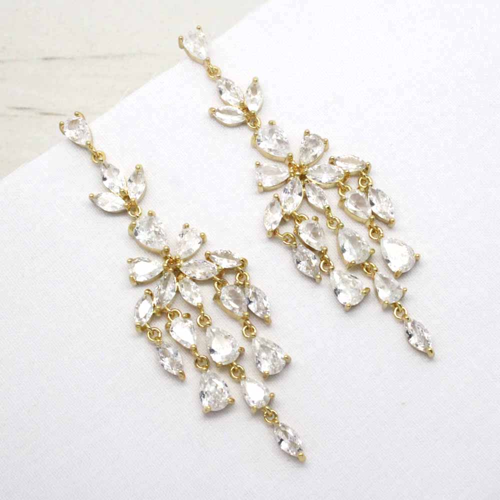 Crystal Cascades Statement Zirconia Drop Earrings (Gold)