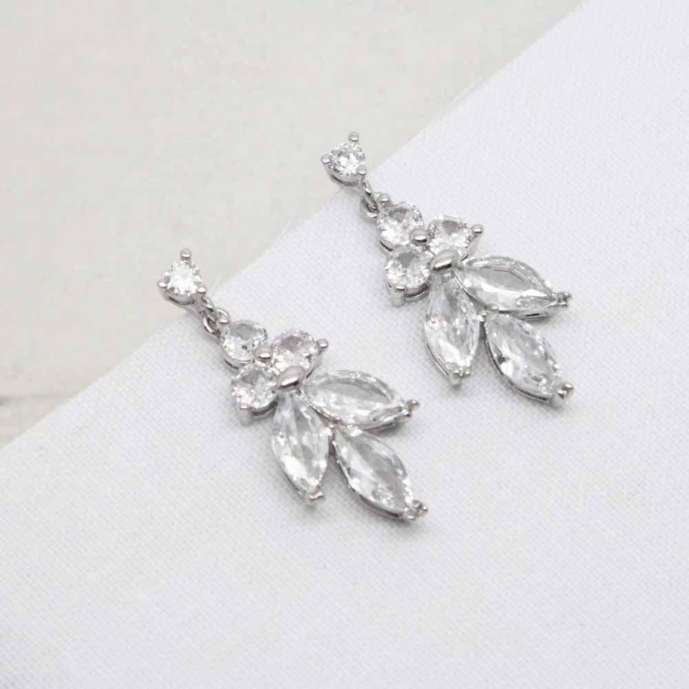 Freya Leaf Crystal Bridal Earrings (Silver)