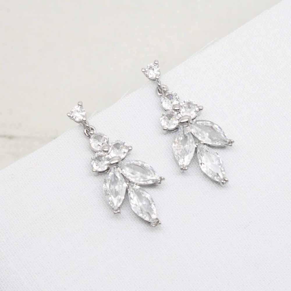 Freya Leaf Crystal Bridal Earrings (Silver)