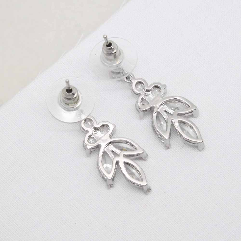 Freya Leaf Crystal Bridal Earrings (Silver)
