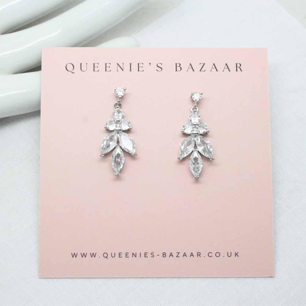 Freya Leaf Crystal Bridal Earrings (Silver)
