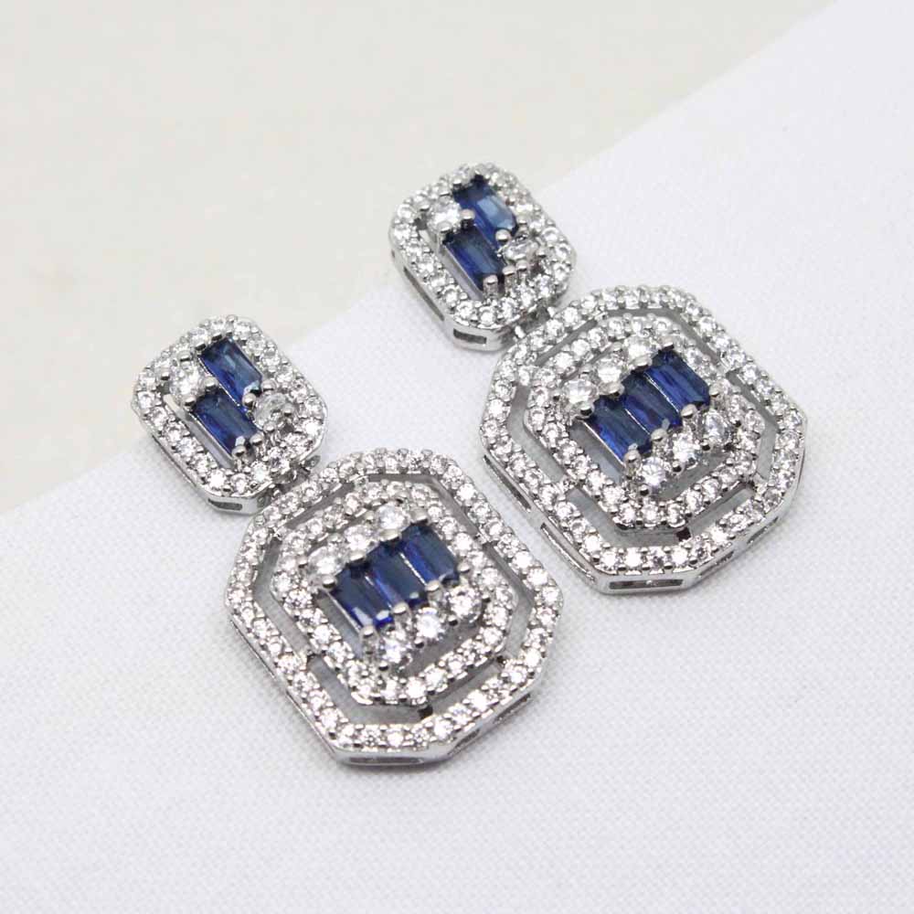 Baguette Cut Art Deco Zirconia Crystal Drop Earrings (Sapphire)