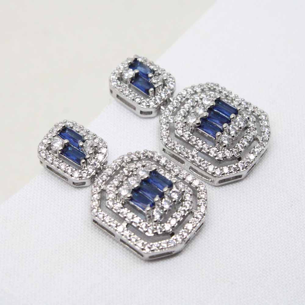 Baguette Cut Art Deco Zirconia Crystal Drop Earrings (Sapphire)