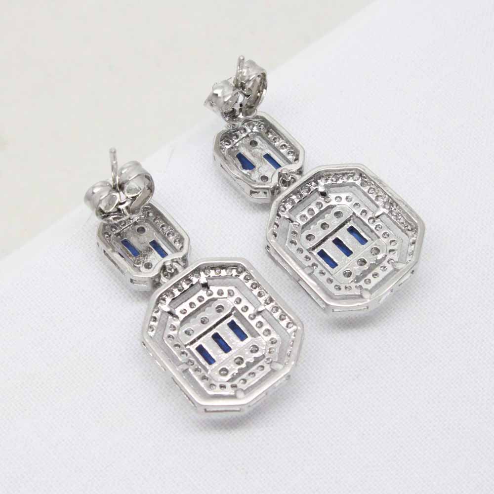 Baguette Cut Art Deco Zirconia Crystal Drop Earrings (Sapphire)